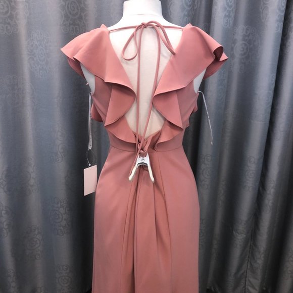 New Dessert Rose Crepe Dress, Ruffle Flutter Sleeve Bridesmaid Formal Dessy - Picture 9 of 16